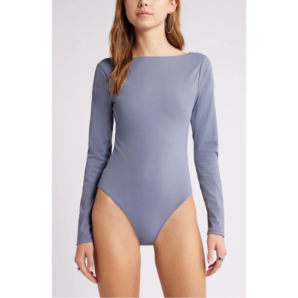 Open Edit Compact Long Sleeve Blue Bodysuit